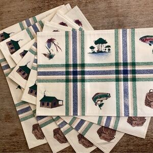 Lot Of 6 Tapestry Placemats Outdoorsman Rustic Lake House Forrest Fishing Cabin